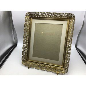 Picture Frame Filigree Gold Metal Photo 8X10 Mat Hollywood Regency Vintage